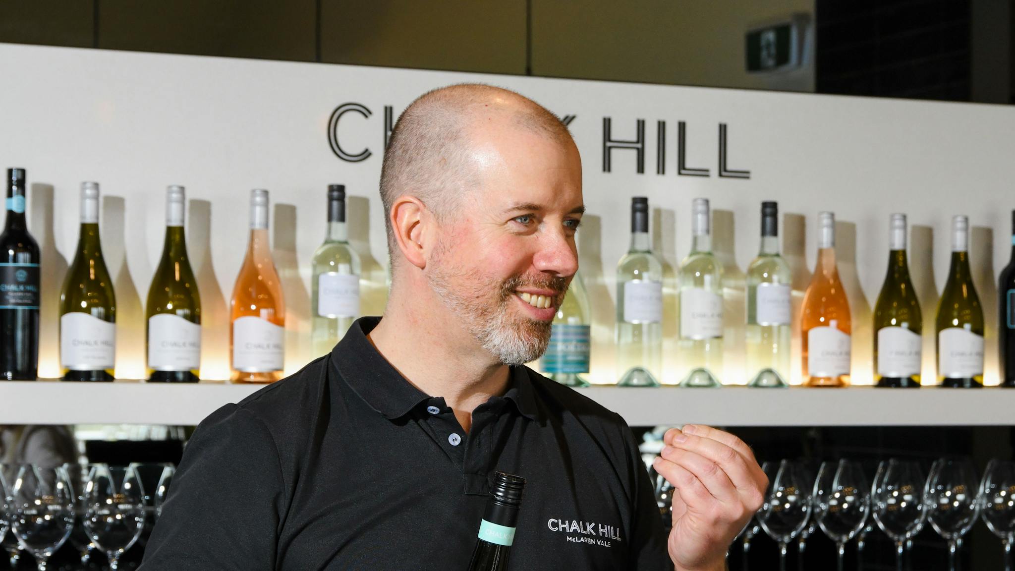 Cellar door team member introducing our Chalk Hill SBR Montepulciano