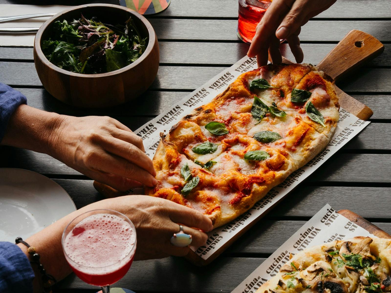 Pizza and cocktails served fresh at Never Never Distilling Co.