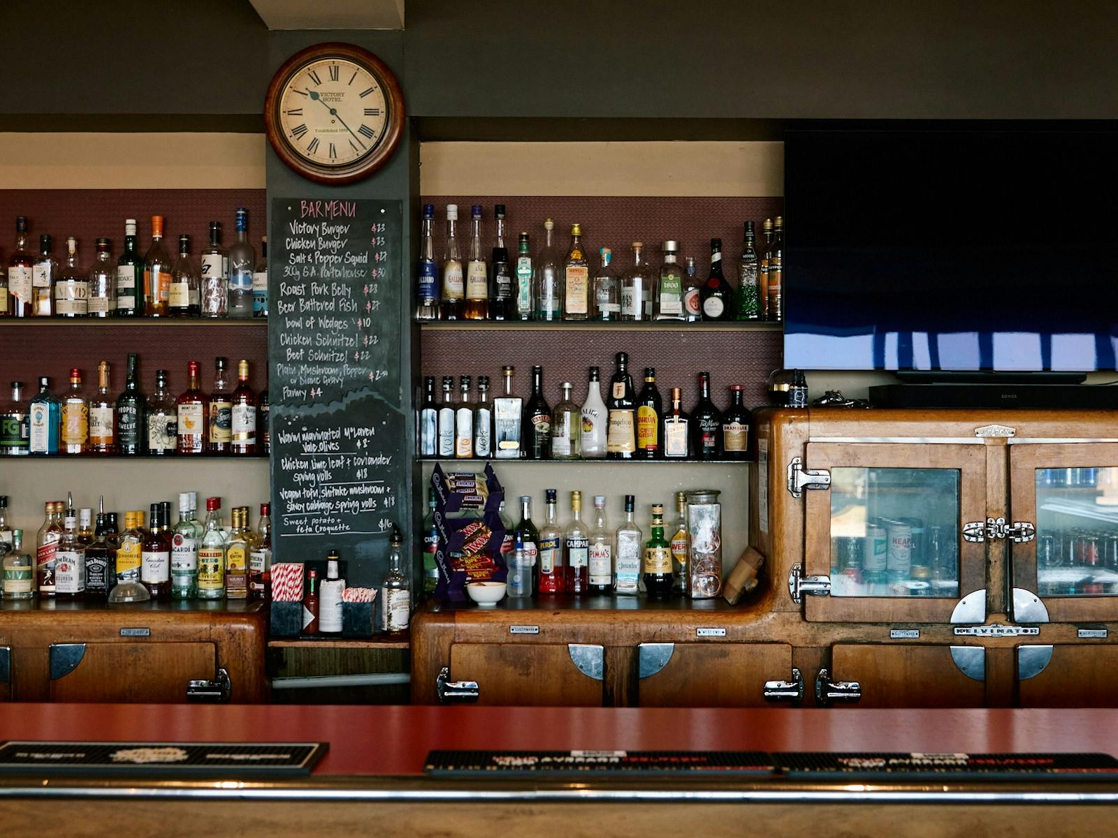 Front bar lined with bottles
