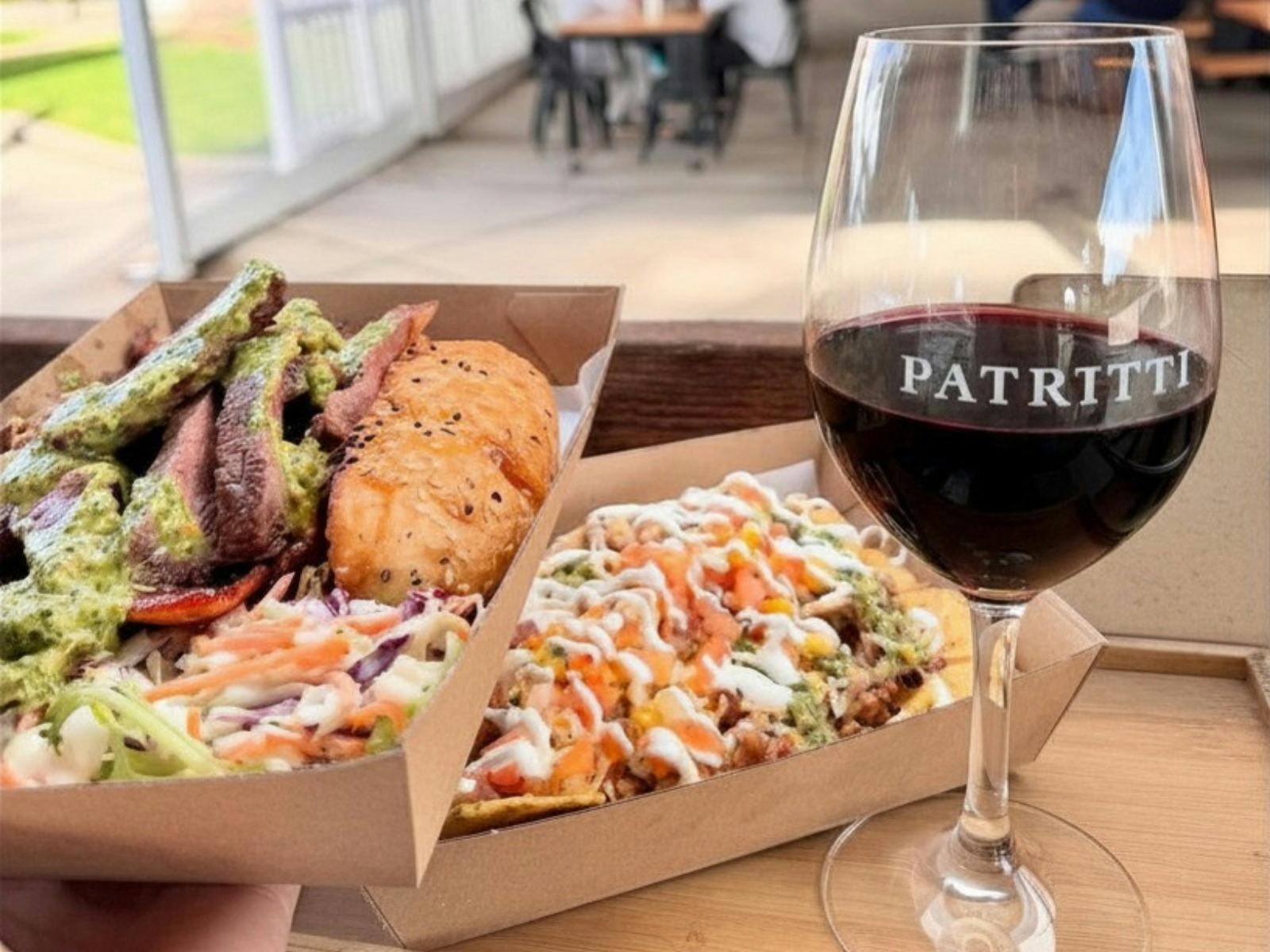 BBQ Food & glass of wine