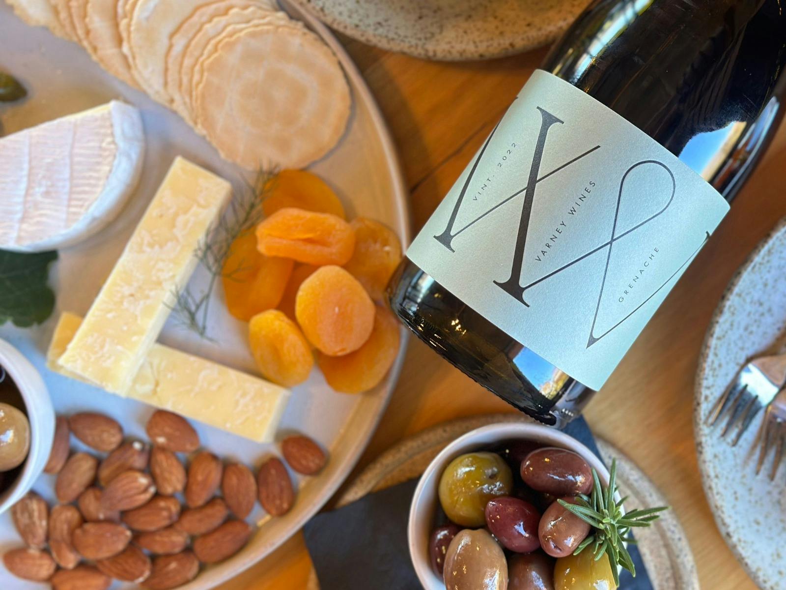 A cheese plate and wine at Varney Wines