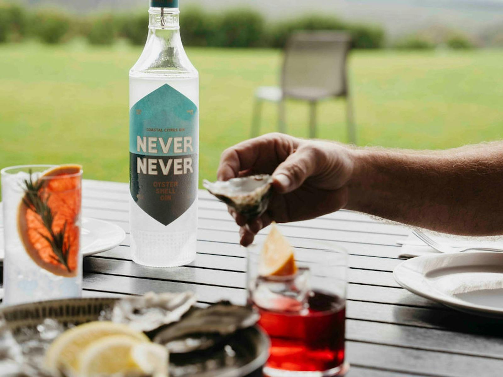 Never Never oyster shell gin with fresh oysters and cocktails in McLaren Vale