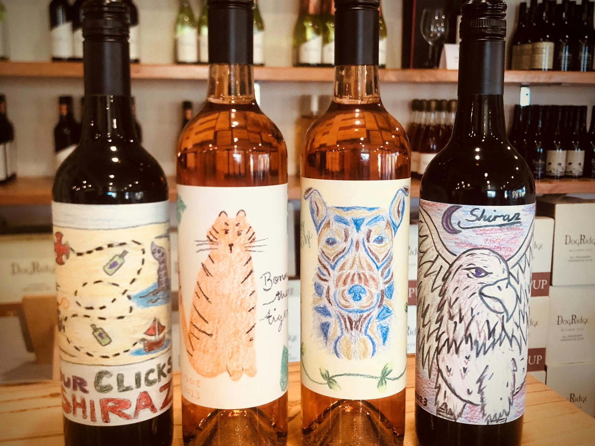 Label making at DogRidge Cellar Door