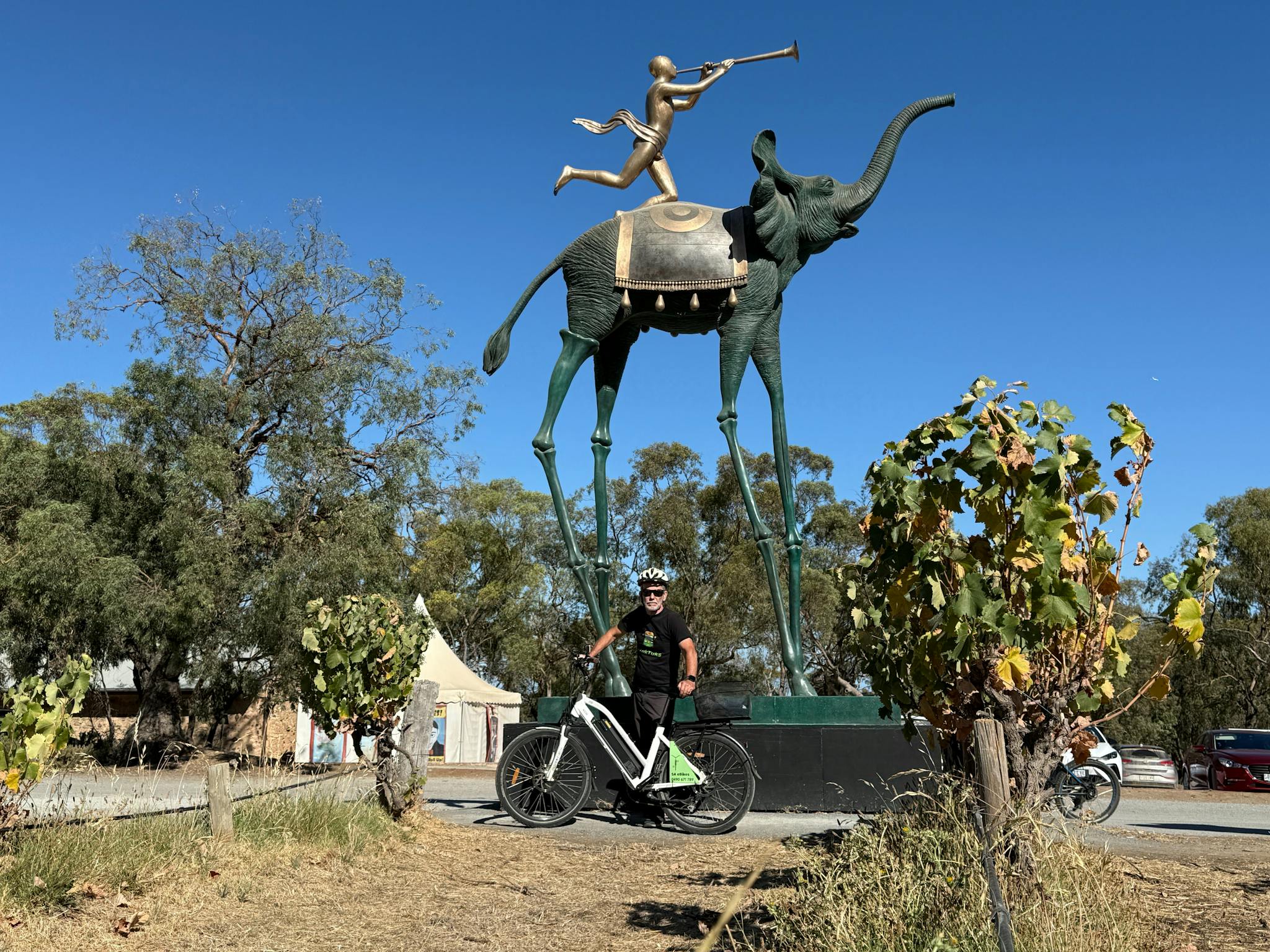 Dali sculpture of an elephant at D'Arenberg Cube, SA eBike in foreground