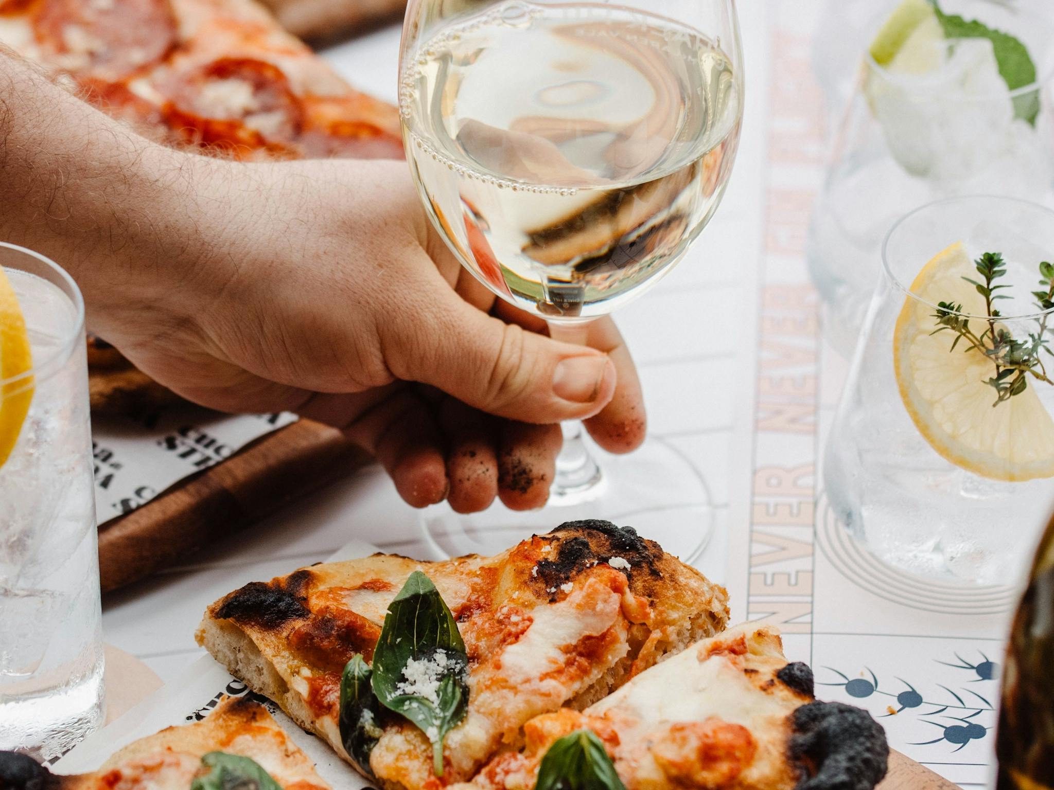 Wine + pinsa at Chalk Hill