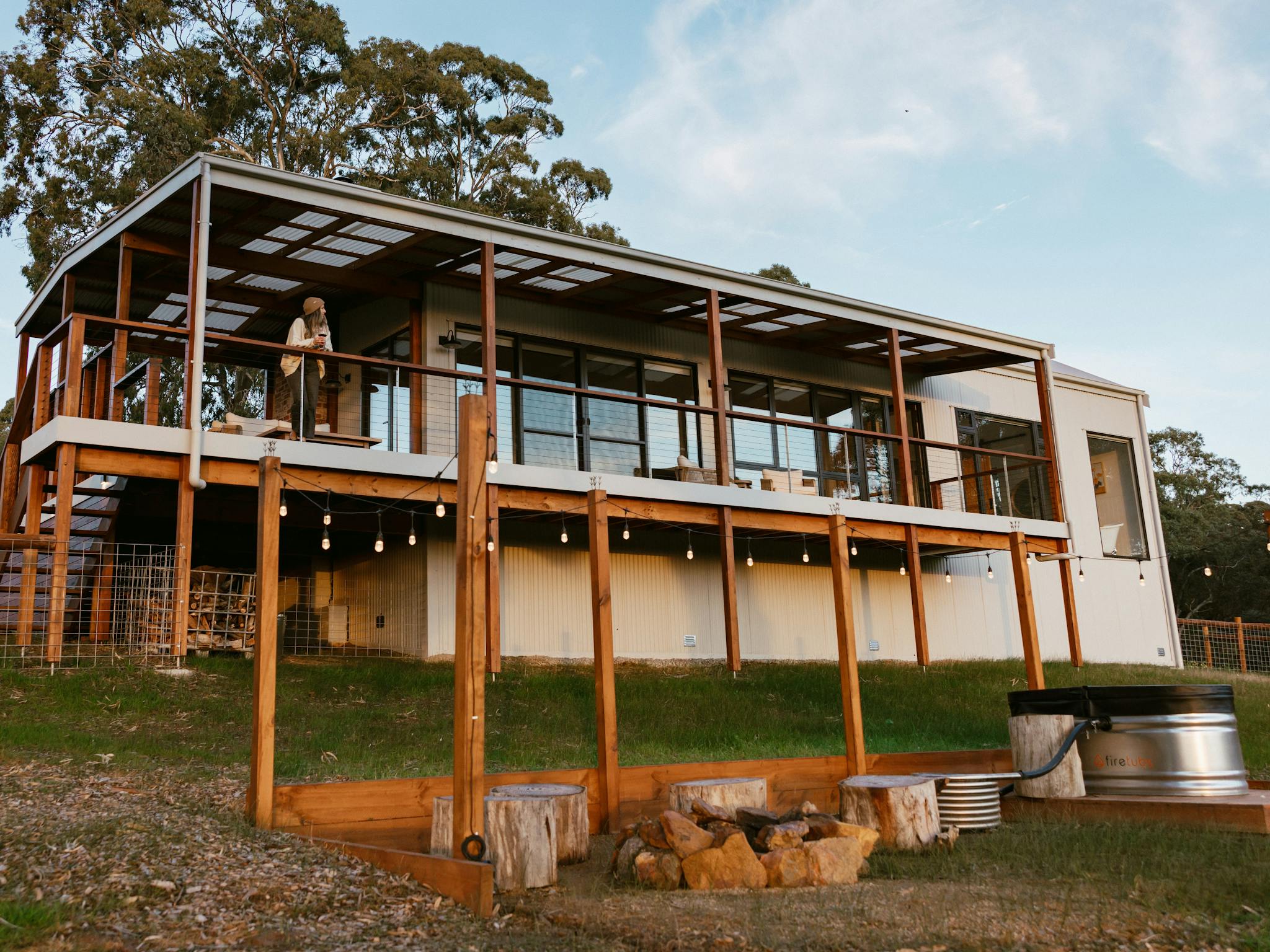 Escape One Balcony views overlooking vineyards  and your private fire-tub and campfire
