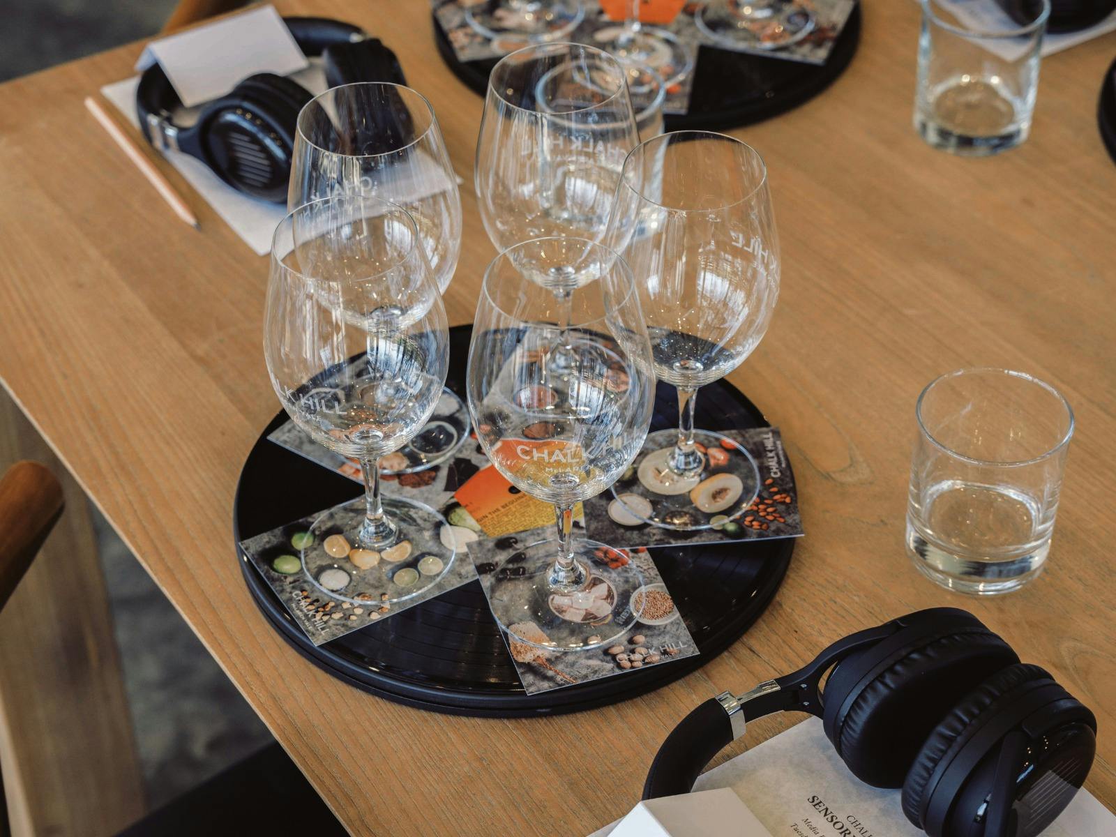 The table setup for Chalk Hill Sensory Odyssey Tasting Experience