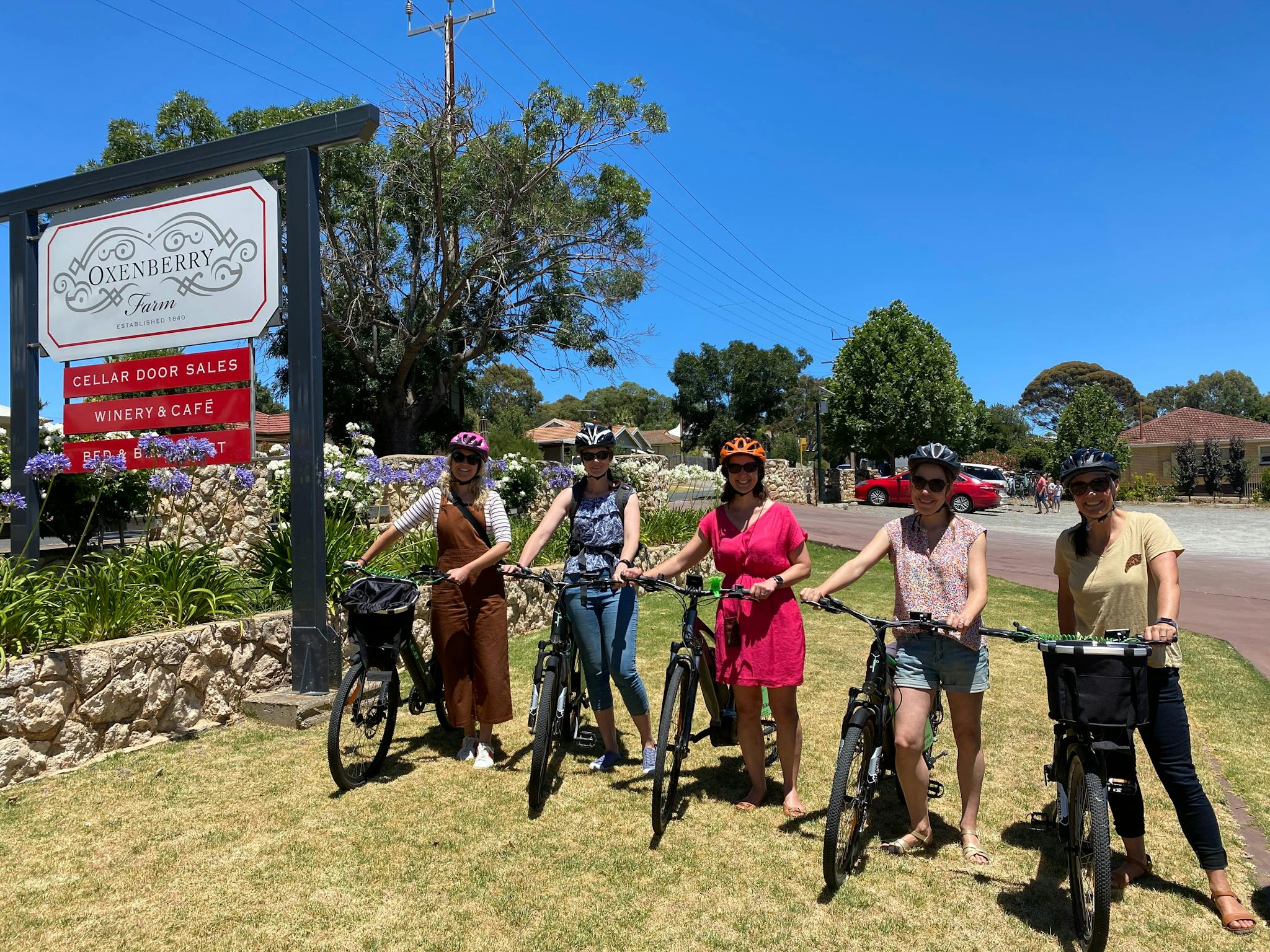 Group of eBike riders departing from SA eBikes at Oxenberry Farm, McLaren Vale