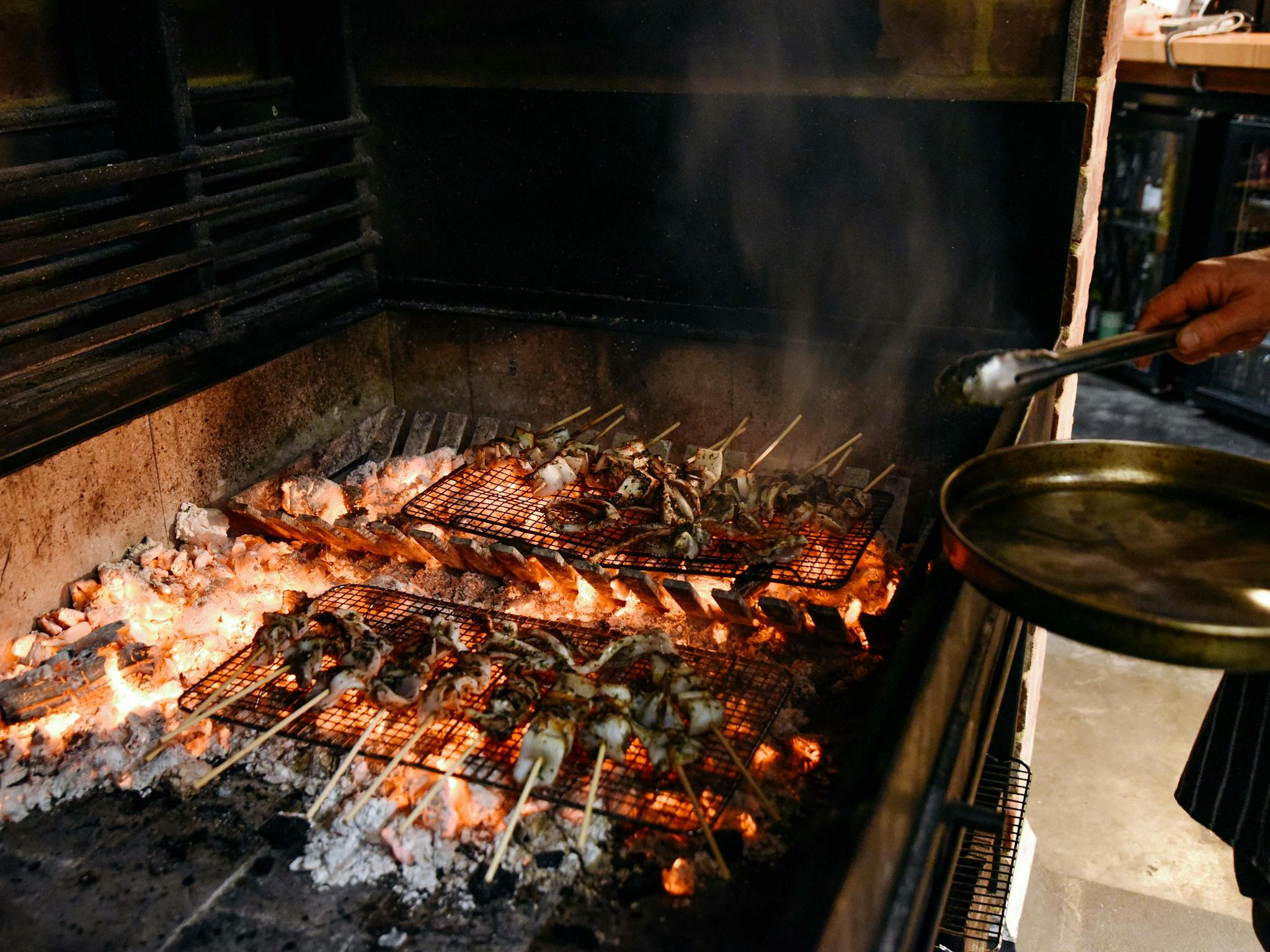 Charcoal grill in action