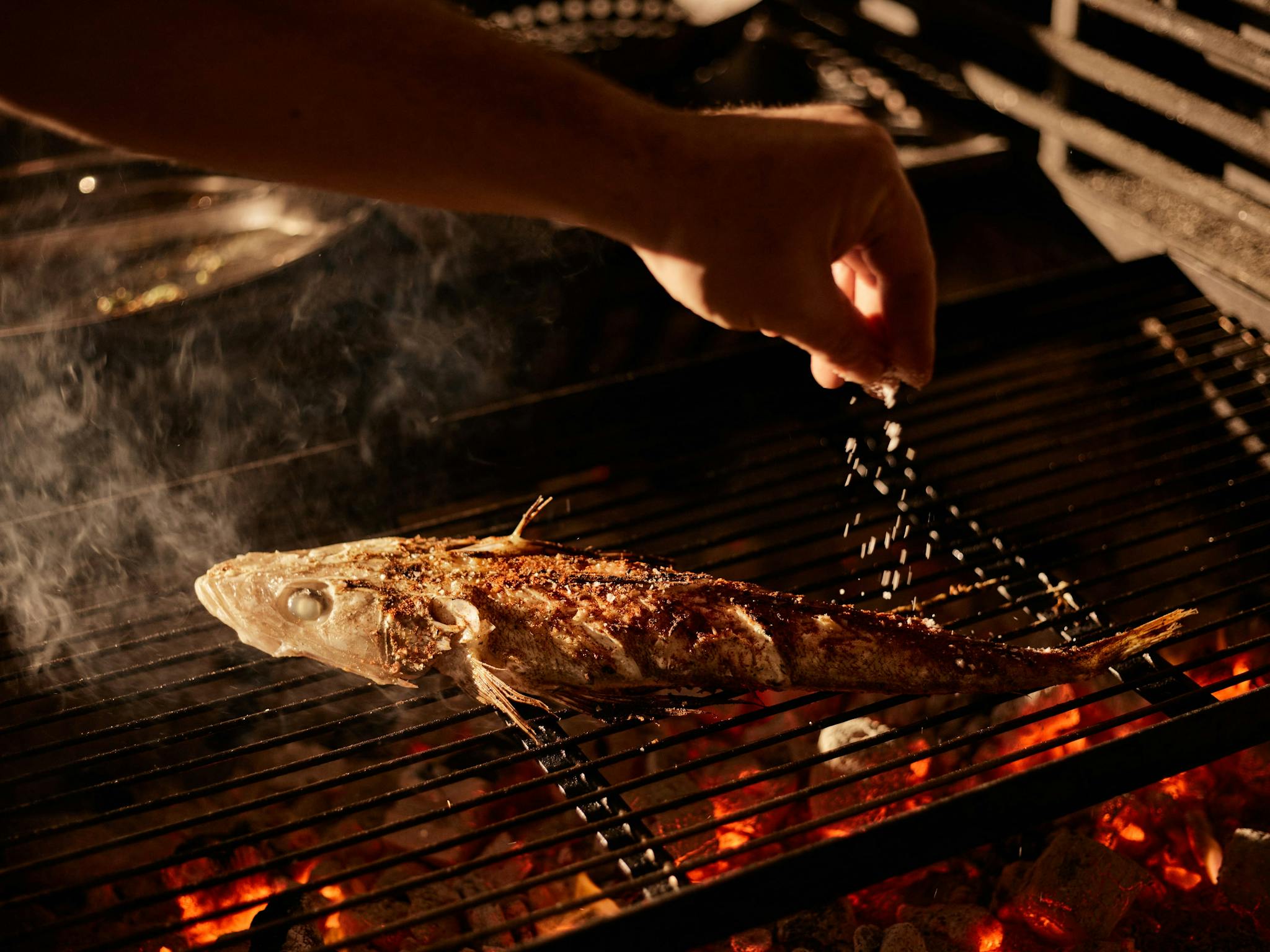 Flathead on charcoal grill
