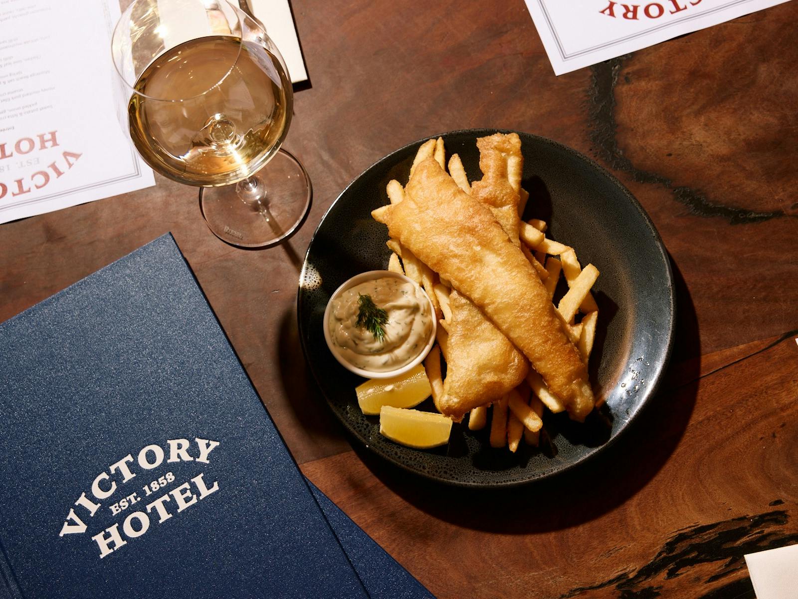 Battered whiting served with chips