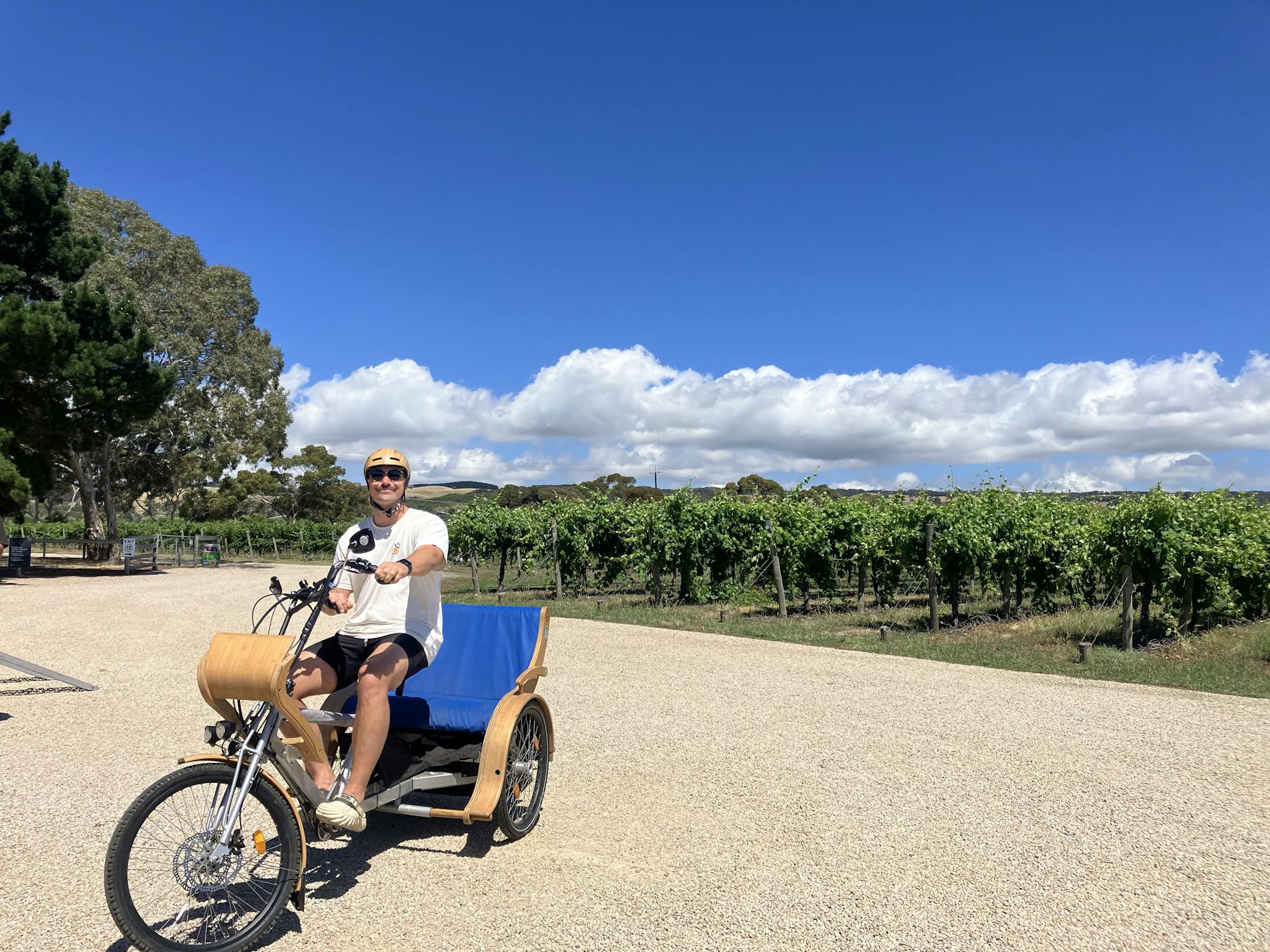 SA eBikes' accessible eTukTuk Wine Tours, departing from Shirvington Wines, McLaren Vale.