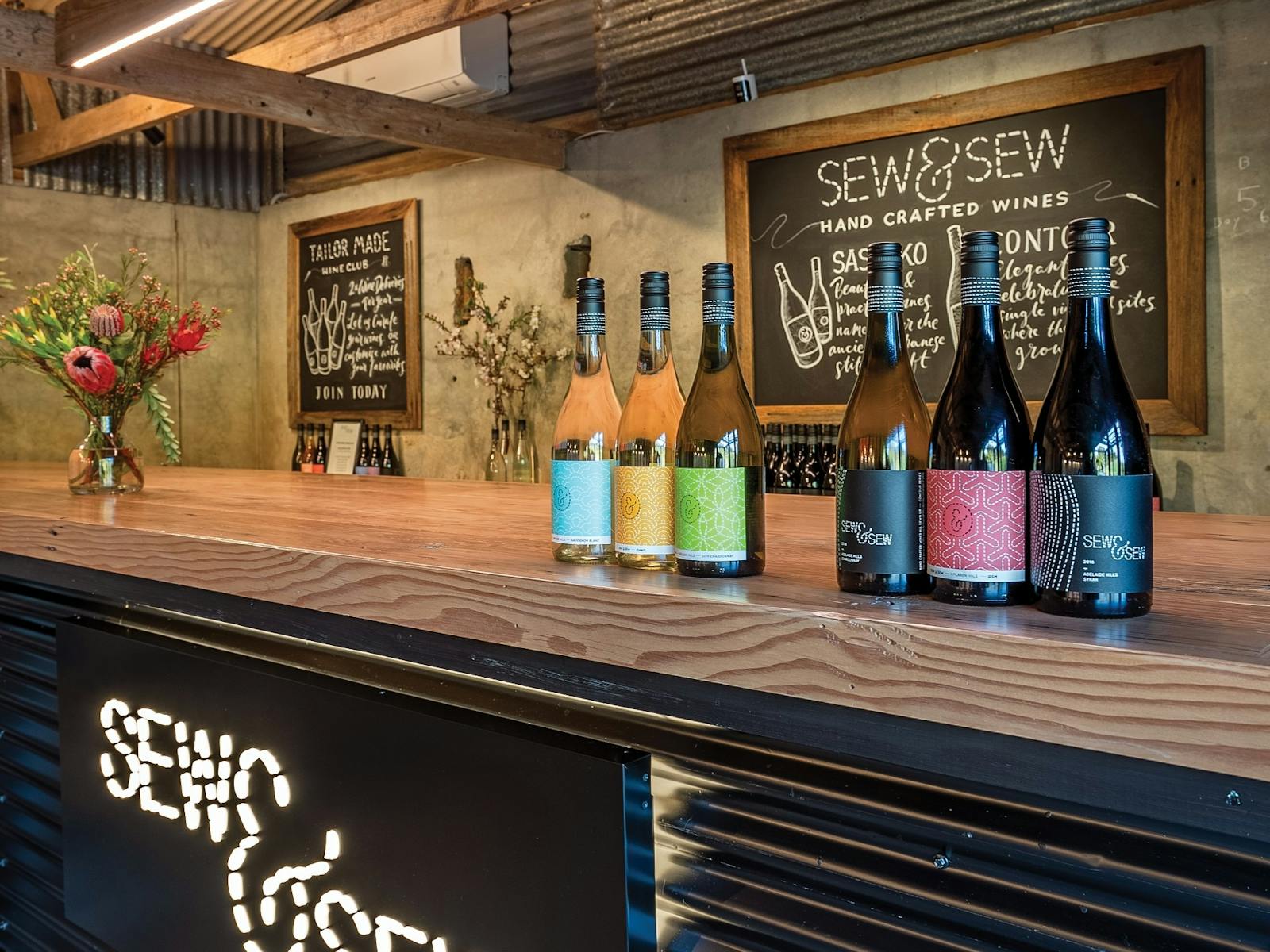 Wine bottles on bar